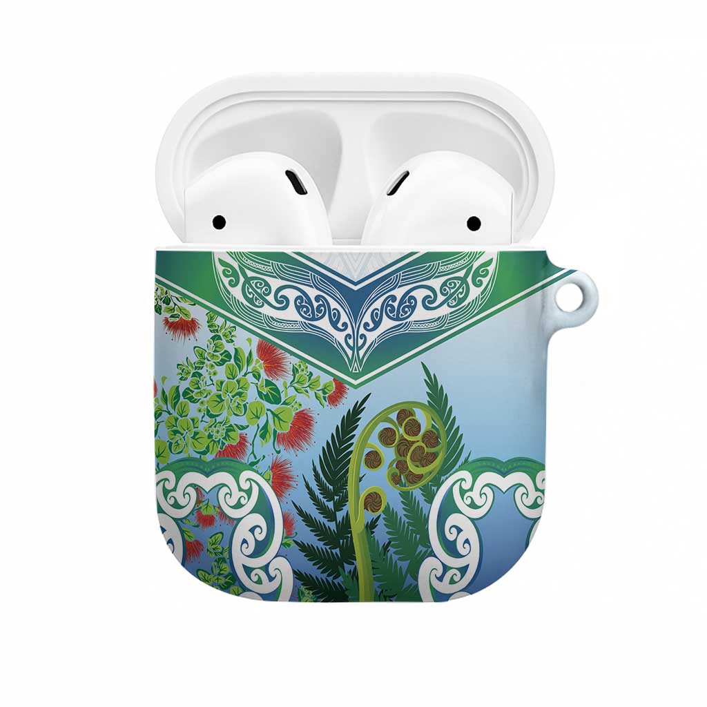 Aotearoa New Zealand Natural Plants AirPods Case Pohutukawa with Silver Ferns Koru Frond Maori Tattoos LT03 Multicolor - Polynesian Pride