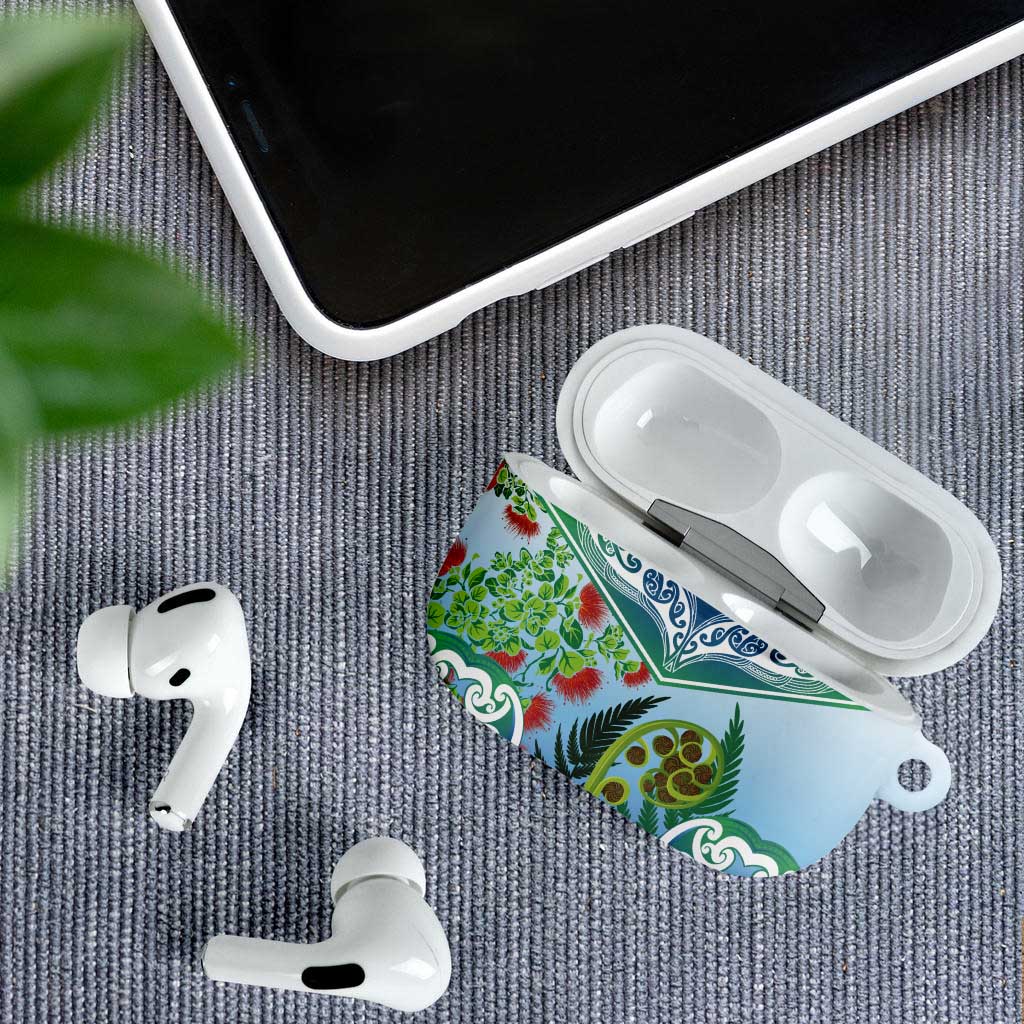 Aotearoa New Zealand Natural Plants AirPods Case Pohutukawa with Silver Ferns Koru Frond Maori Tattoos