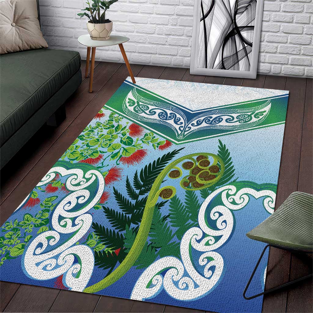 Aotearoa New Zealand Natural Plants Area Rug Pohutukawa with Silver Ferns Koru Frond Maori Tattoos