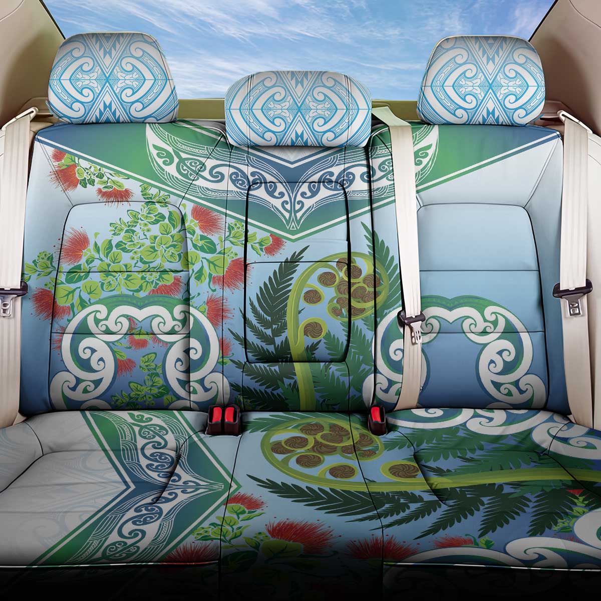 Aotearoa New Zealand Natural Plants Back Car Seat Cover Pohutukawa with Silver Ferns Koru Frond Maori Tattoos