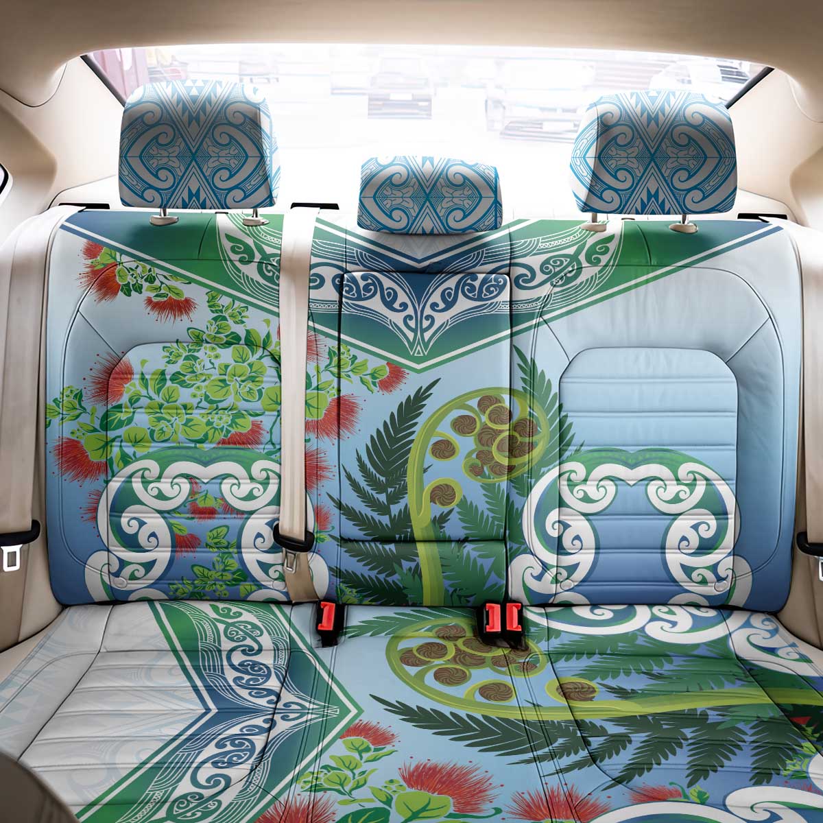 Aotearoa New Zealand Natural Plants Back Car Seat Cover Pohutukawa with Silver Ferns Koru Frond Maori Tattoos