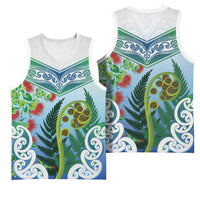 Aotearoa New Zealand Natural Plants Basketball Jersey Pohutukawa with Silver Ferns Koru Frond Maori Tattoos
