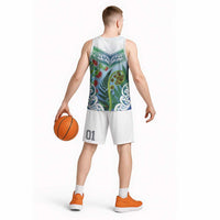 Aotearoa New Zealand Natural Plants Basketball Jersey Pohutukawa with Silver Ferns Koru Frond Maori Tattoos