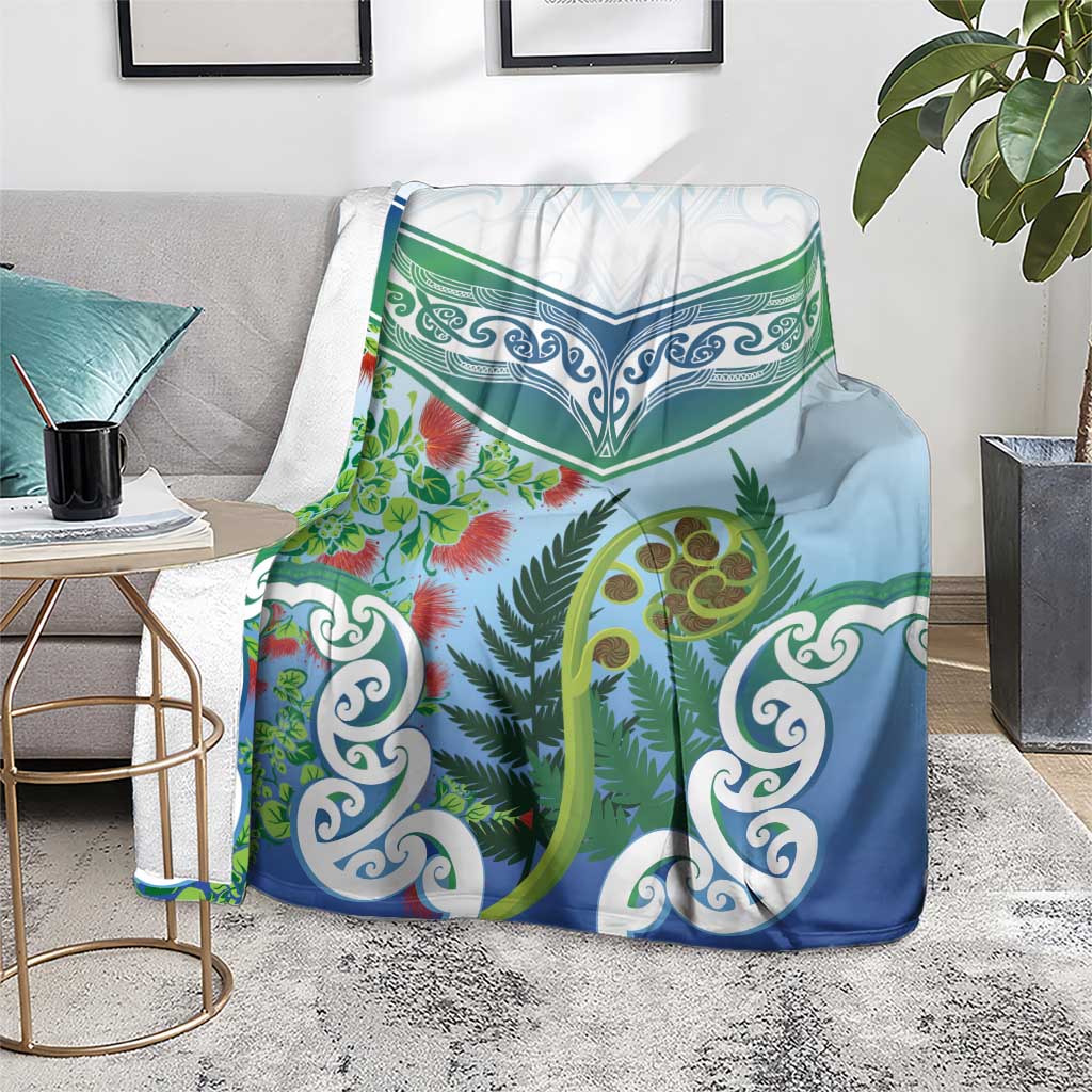 Aotearoa New Zealand Natural Plants Blanket Pohutukawa with Silver Ferns Koru Frond Maori Tattoos