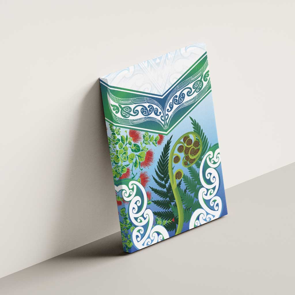 Aotearoa New Zealand Natural Plants Canvas Wall Art Pohutukawa with Silver Ferns Koru Frond Maori Tattoos