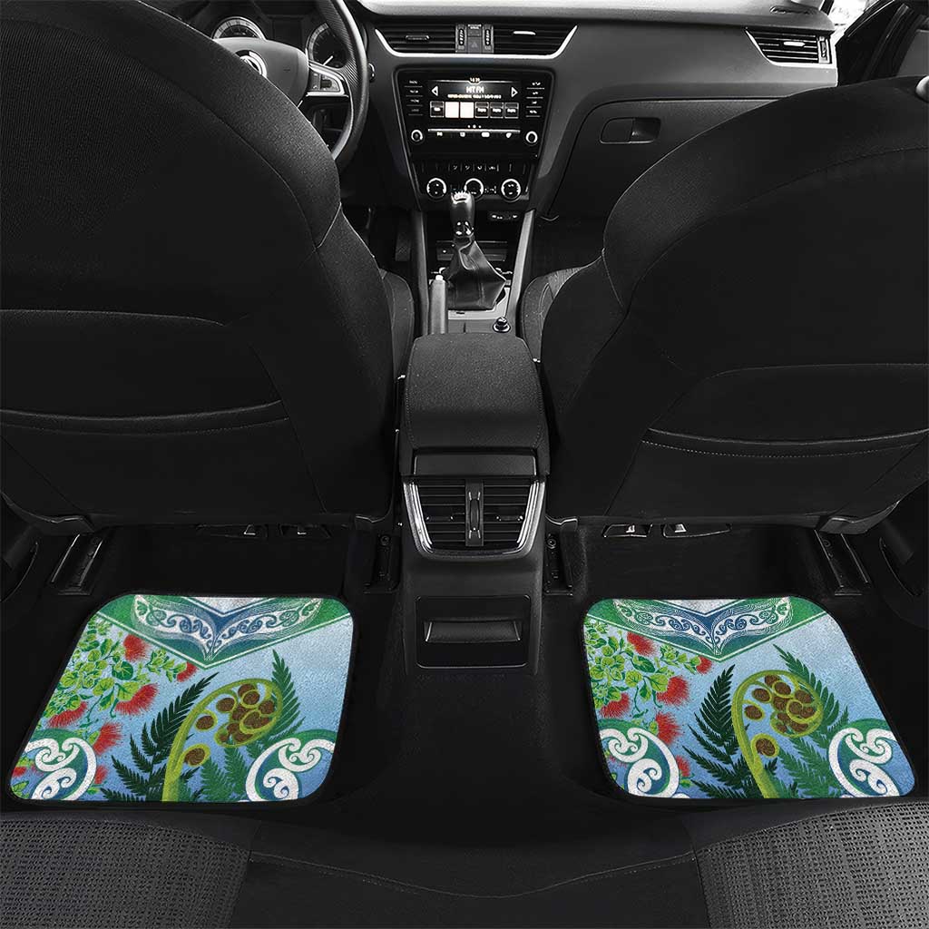 Aotearoa New Zealand Natural Plants Car Mats Pohutukawa with Silver Ferns Koru Frond Maori Tattoos
