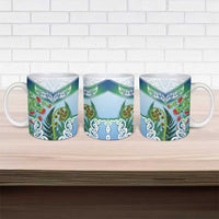 Aotearoa New Zealand Natural Plants Ceramic Mug Pohutukawa with Silver Ferns Koru Frond Maori Tattoos