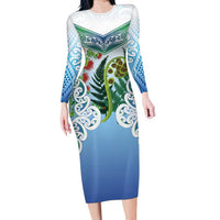 Aotearoa New Zealand Natural Plants Family Matching Long Sleeve Bodycon Dress and Hawaiian Shirt Pohutukawa with Silver Ferns Koru Frond Maori Tattoos