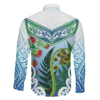 Aotearoa New Zealand Natural Plants Family Matching Off Shoulder Short Dress and Hawaiian Shirt Pohutukawa with Silver Ferns Koru Frond Maori Tattoos