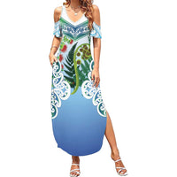 Aotearoa New Zealand Natural Plants Family Matching Summer Maxi Dress and Hawaiian Shirt Pohutukawa with Silver Ferns Koru Frond Maori Tattoos