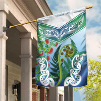 Aotearoa New Zealand Natural Plants Garden Flag Pohutukawa with Silver Ferns Koru Frond Maori Tattoos