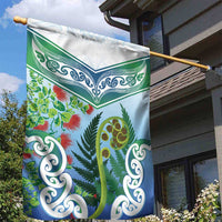 Aotearoa New Zealand Natural Plants Garden Flag Pohutukawa with Silver Ferns Koru Frond Maori Tattoos