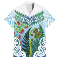 Aotearoa New Zealand Natural Plants Hawaiian Shirt Pohutukawa with Silver Ferns Koru Frond Maori Tattoos