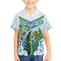 Aotearoa New Zealand Natural Plants Hawaiian Shirt Pohutukawa with Silver Ferns Koru Frond Maori Tattoos