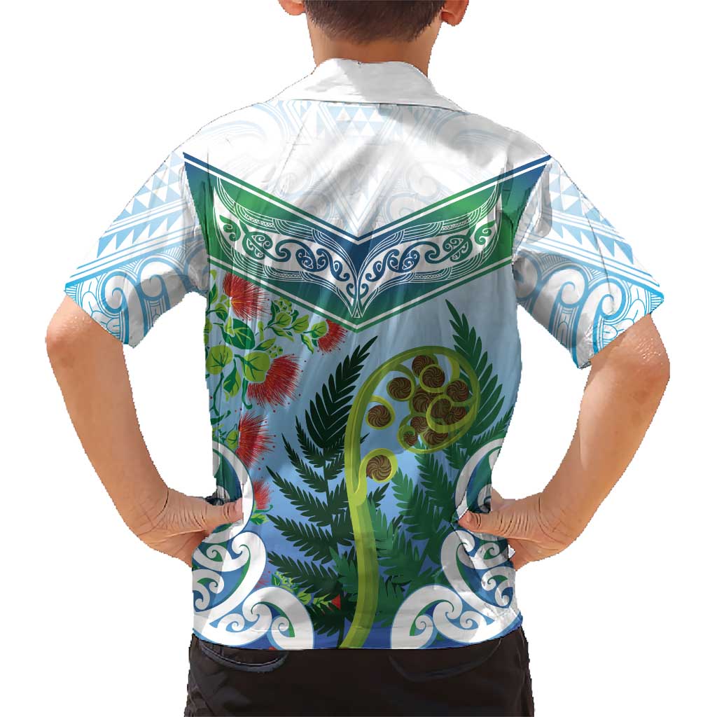 Aotearoa New Zealand Natural Plants Hawaiian Shirt Pohutukawa with Silver Ferns Koru Frond Maori Tattoos