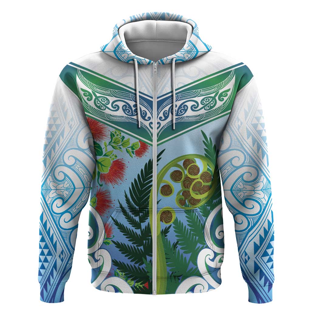 Aotearoa New Zealand Natural Plants Hoodie Pohutukawa with Silver Ferns Koru Frond Maori Tattoos