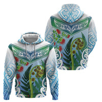 Aotearoa New Zealand Natural Plants Hoodie Pohutukawa with Silver Ferns Koru Frond Maori Tattoos