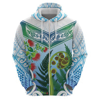 Aotearoa New Zealand Natural Plants Hoodie Pohutukawa with Silver Ferns Koru Frond Maori Tattoos