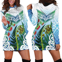 Aotearoa New Zealand Natural Plants Hoodie Dress Pohutukawa with Silver Ferns Koru Frond Maori Tattoos