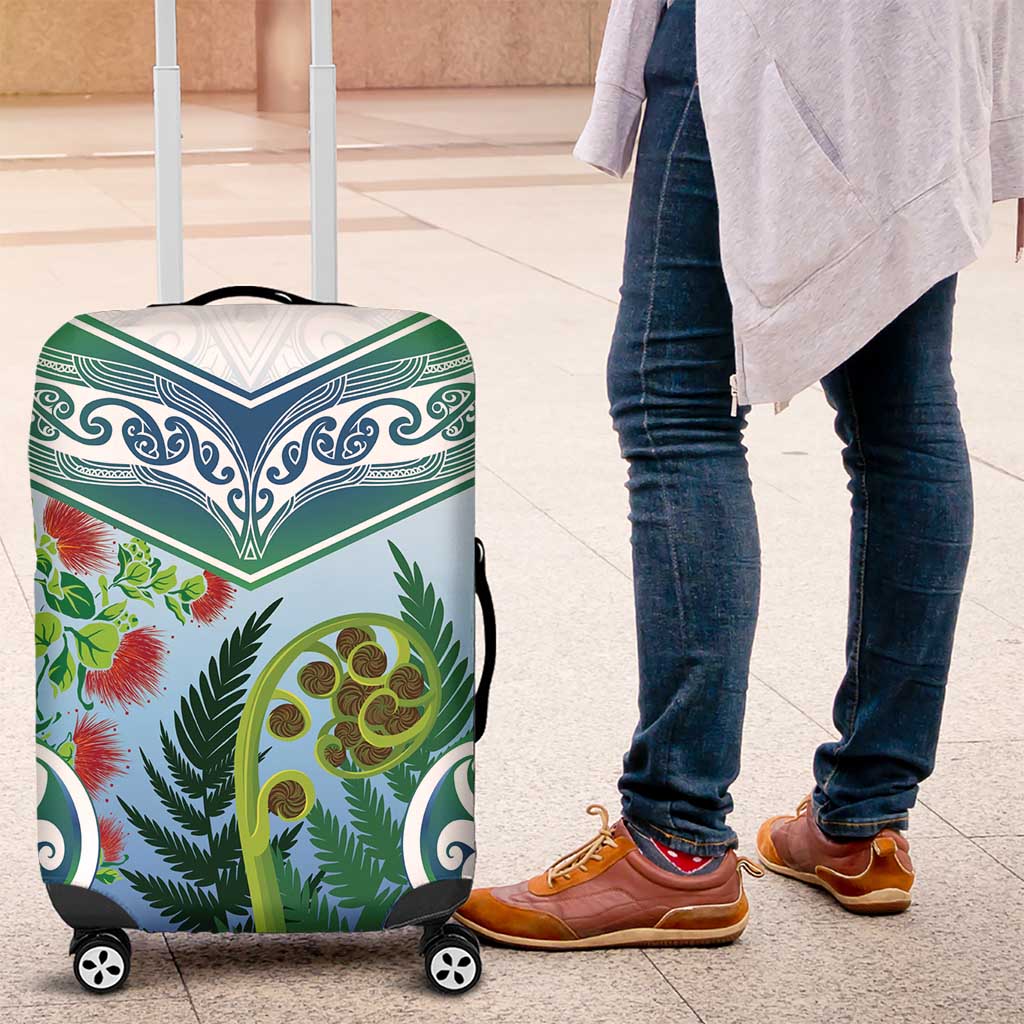 Aotearoa New Zealand Natural Plants Luggage Cover Pohutukawa with Silver Ferns Koru Frond Maori Tattoos LT03 Multicolor - Polynesian Pride