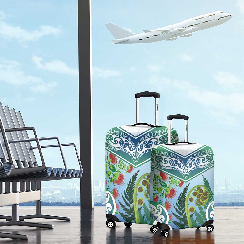 Aotearoa New Zealand Natural Plants Luggage Cover Pohutukawa with Silver Ferns Koru Frond Maori Tattoos