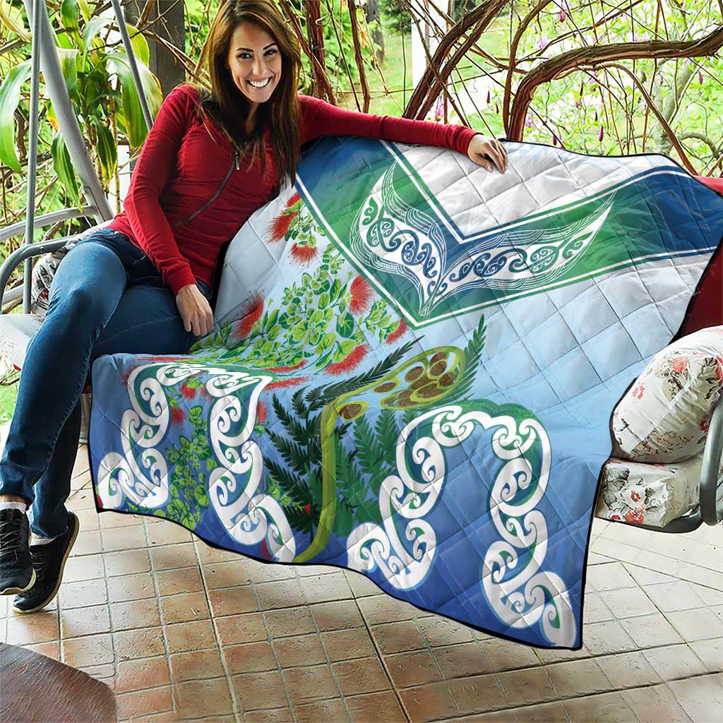 Aotearoa New Zealand Natural Plants Quilt Pohutukawa with Silver Ferns Koru Frond Maori Tattoos