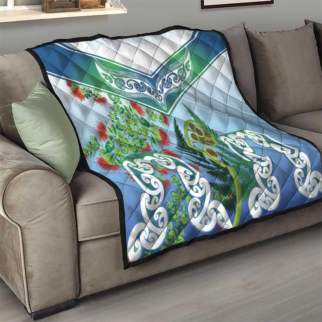Aotearoa New Zealand Natural Plants Quilt Pohutukawa with Silver Ferns Koru Frond Maori Tattoos