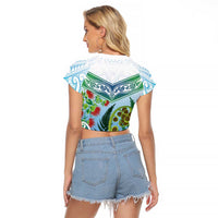 Aotearoa New Zealand Natural Plants Raglan Cropped T Shirt Pohutukawa with Silver Ferns Koru Frond Maori Tattoos