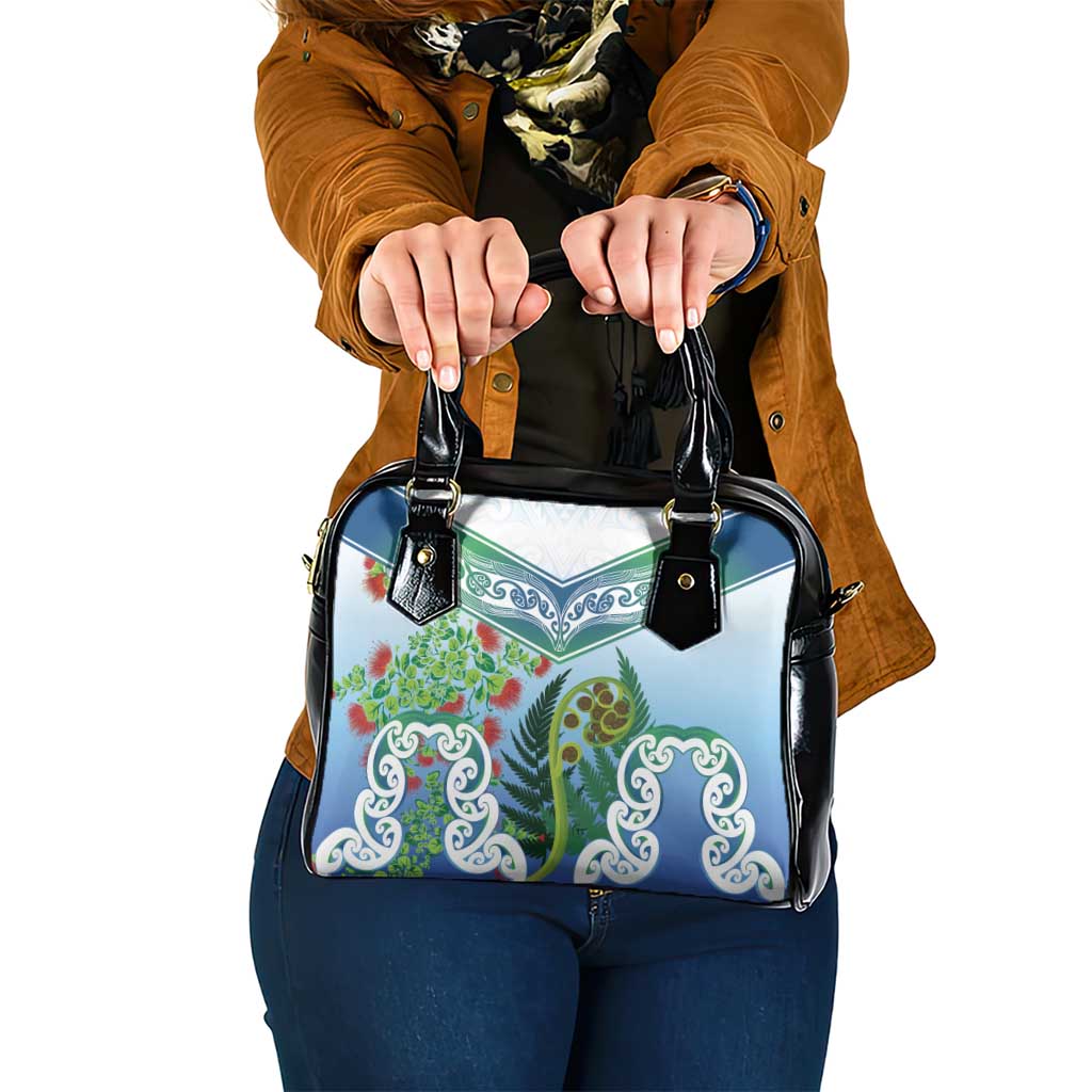 Aotearoa New Zealand Natural Plants Shoulder Handbag Pohutukawa with Silver Ferns Koru Frond Maori Tattoos LT03 One Size Multicolor - Polynesian Pride