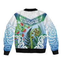 Aotearoa New Zealand Natural Plants Sleeve Zip Bomber Jacket Pohutukawa with Silver Ferns Koru Frond Maori Tattoos
