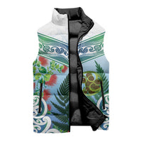 Aotearoa New Zealand Natural Plants Sleeveless Puffer Jacket Pohutukawa with Silver Ferns Koru Frond Maori Tattoos