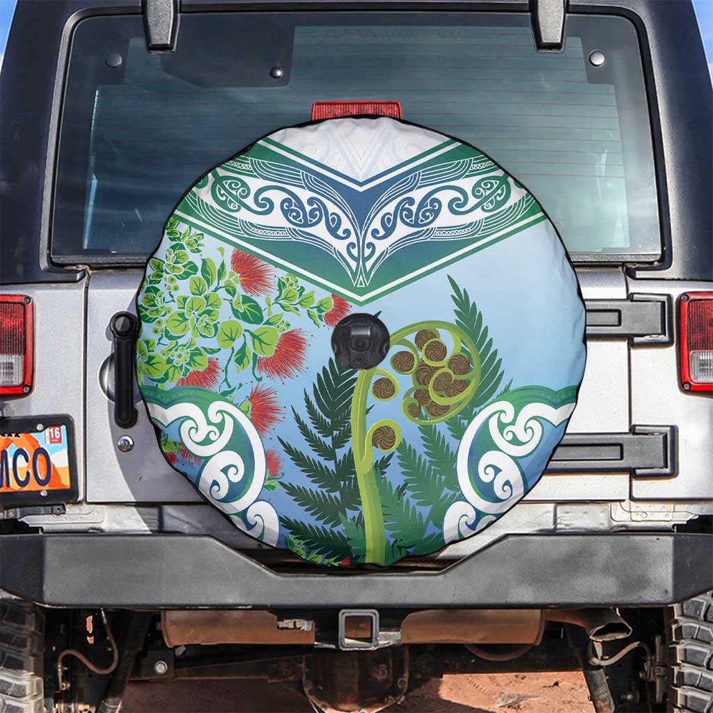Aotearoa New Zealand Natural Plants Spare Tire Cover Pohutukawa with Silver Ferns Koru Frond Maori Tattoos