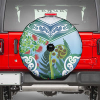 Aotearoa New Zealand Natural Plants Spare Tire Cover Pohutukawa with Silver Ferns Koru Frond Maori Tattoos