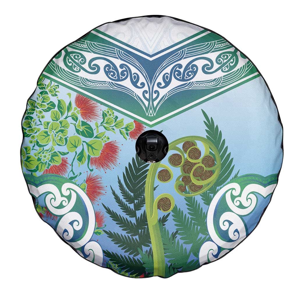 Aotearoa New Zealand Natural Plants Spare Tire Cover Pohutukawa with Silver Ferns Koru Frond Maori Tattoos
