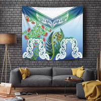 Aotearoa New Zealand Natural Plants Tapestry Pohutukawa with Silver Ferns Koru Frond Maori Tattoos