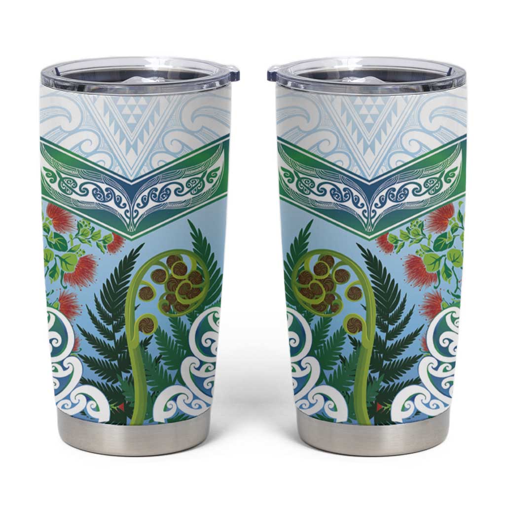 Aotearoa New Zealand Natural Plants Tumbler Cup Pohutukawa with Silver Ferns Koru Frond Maori Tattoos LT03 Multicolor - Polynesian Pride