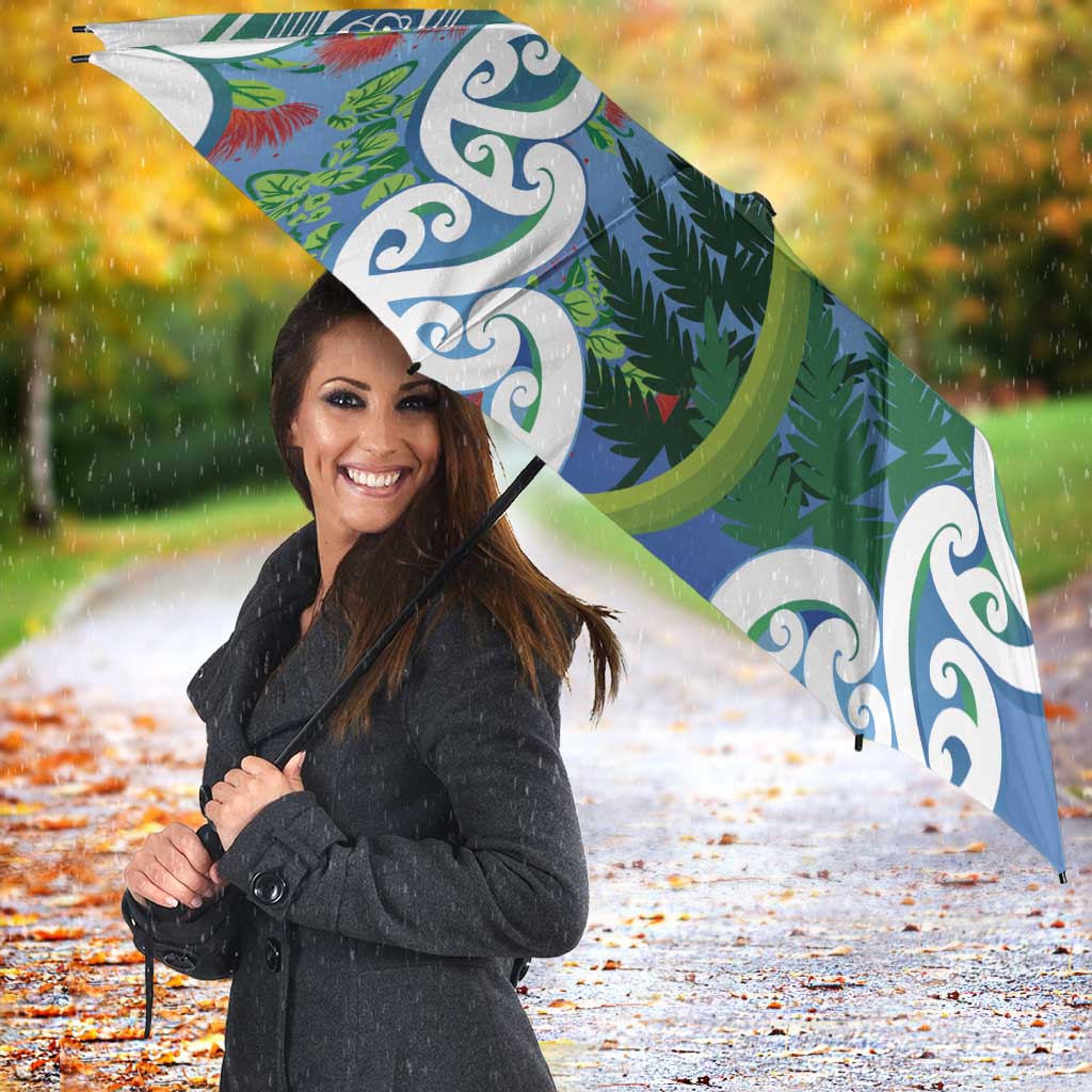 Aotearoa New Zealand Natural Plants Umbrella Pohutukawa with Silver Ferns Koru Frond Maori Tattoos