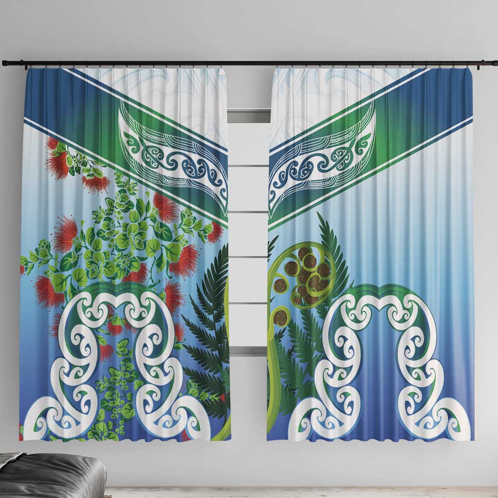 Aotearoa New Zealand Natural Plants Window Curtain Pohutukawa with Silver Ferns Koru Frond Maori Tattoos
