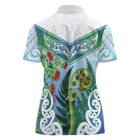 Aotearoa New Zealand Natural Plants Women Polo Shirt Pohutukawa with Silver Ferns Koru Frond Maori Tattoos