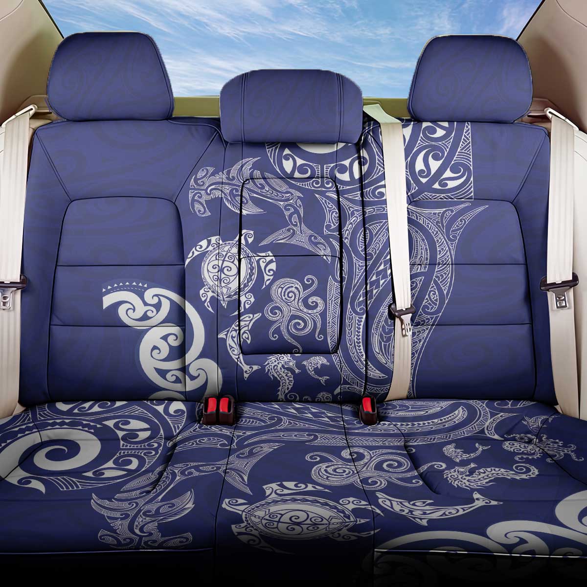 New Zealand Sea Animals with Maori Tribal Tattoo Back Car Seat Cover Blue Color