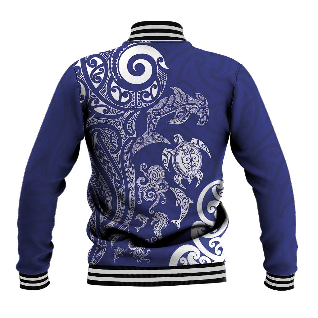 New Zealand Sea Animals with Maori Tribal Tattoo Baseball Jacket Blue Color LT03 - Polynesian Pride