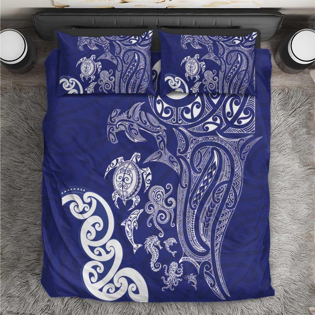 New Zealand Sea Animals with Maori Tribal Tattoo Bedding Set Blue Color LT03 Blue - Polynesian Pride