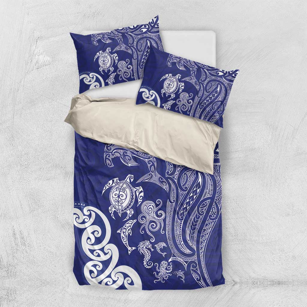 New Zealand Sea Animals with Maori Tribal Tattoo Bedding Set Blue Color LT03 US Twin 172cm x 218cm Blue - Polynesian Pride