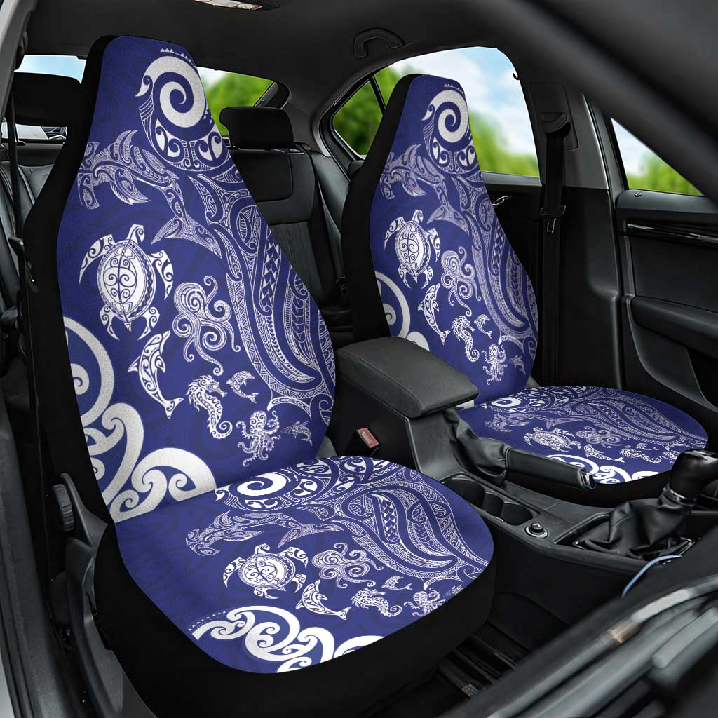 New Zealand Sea Animals with Maori Tribal Tattoo Car Seat Cover Blue Color LT03 One Size Blue - Polynesian Pride