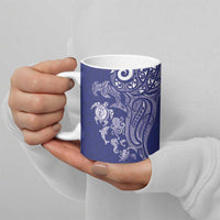 New Zealand Sea Animals with Maori Tribal Tattoo Ceramic Mug Blue Color