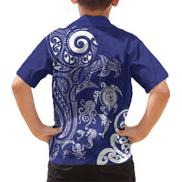 New Zealand Sea Animals with Maori Tribal Tattoo Family Matching Mermaid Dress and Hawaiian Shirt Blue Color
