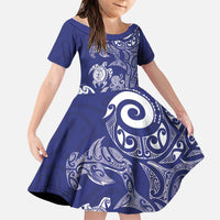 New Zealand Sea Animals with Maori Tribal Tattoo Family Matching Summer Maxi Dress and Hawaiian Shirt Blue Color