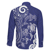 New Zealand Sea Animals with Maori Tribal Tattoo Family Matching Summer Maxi Dress and Hawaiian Shirt Blue Color