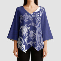 New Zealand Sea Animals with Maori Tribal Tattoo Kimono Sleeve Blouse Blue Color