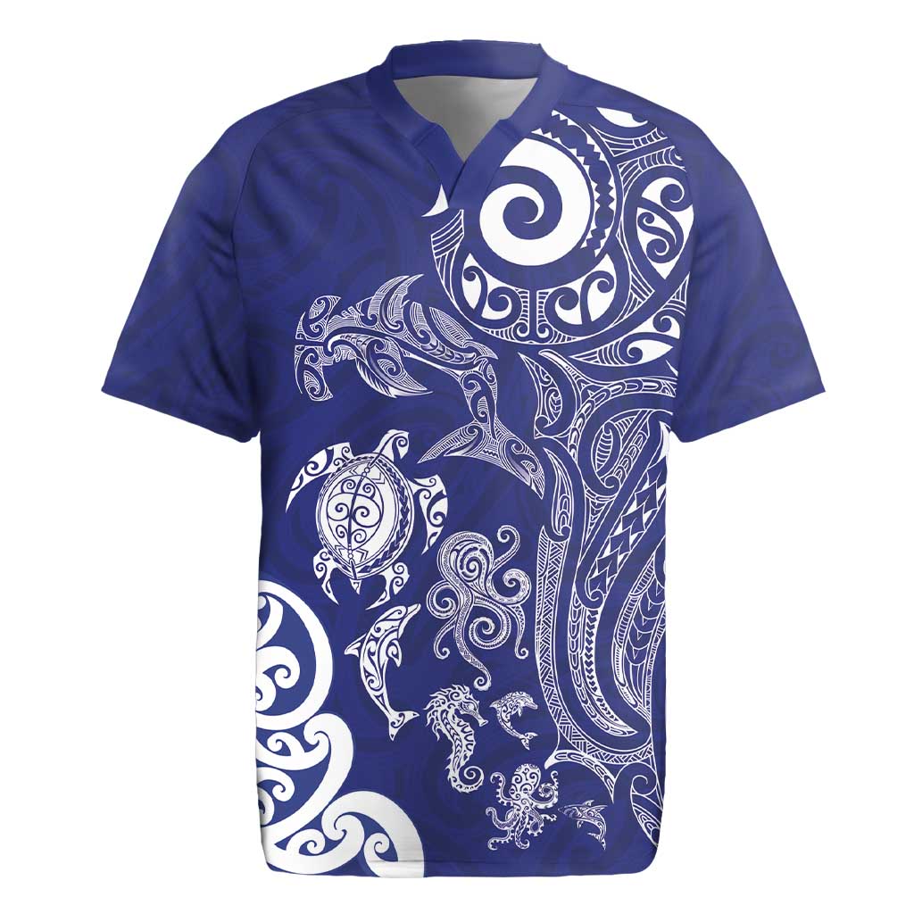 New Zealand Sea Animals with Maori Tribal Tattoo Rugby Jersey Blue Color LT03 Blue - Polynesian Pride